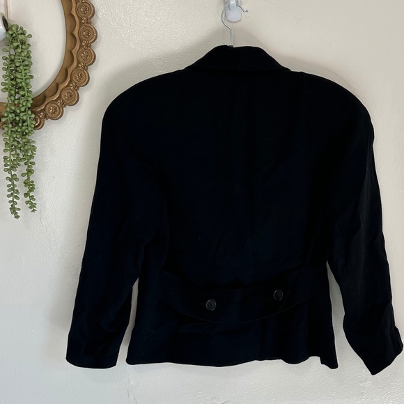Vintage Daniel Hechter Cinched Waist Wool Black Blazer, 80s Jacket, Size 8 - Picture 2 of 8